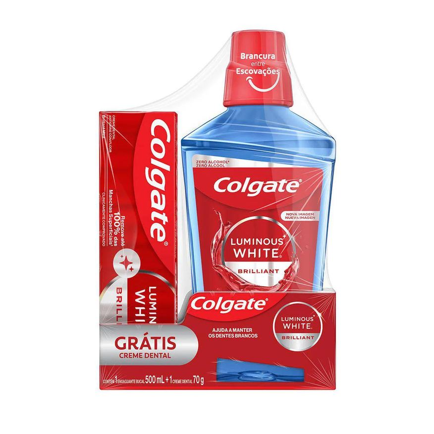 Colgate Kit Luminous White Enxaguante Bucal 500ml + Pasta de Dente 70g