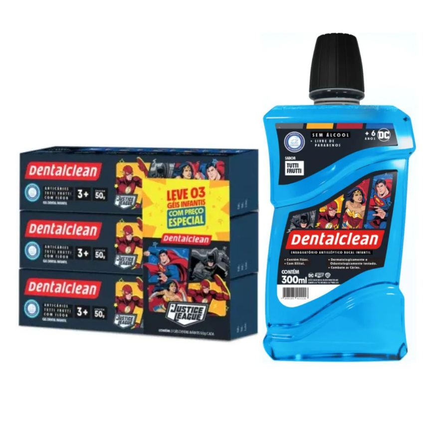 Dentalclean Enxaguante + 3 Gel Dental Liga da Justiça
