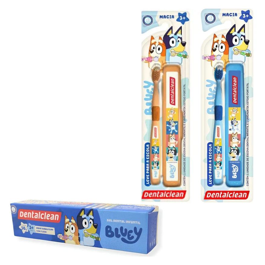 Dentalclean Escova de Dente com Estojo + Gel Dental Bluey