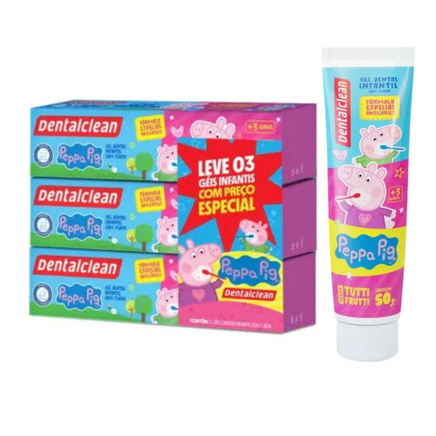 Dentalclean Pack 3 Gel Dental Infantil Peppa Pig com Fluor