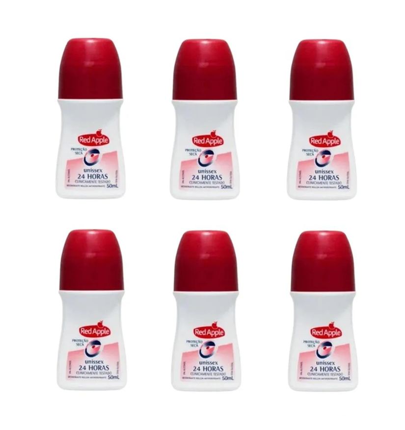 Red Apple Kit 6 Desodorante Roll On Unissex 50ml - Red Apple