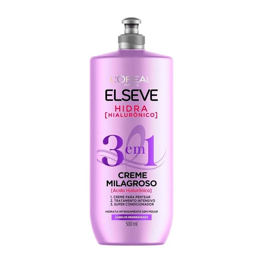 Elseve Creme Milagroso 3 em 1 Hidra Hialurônico Hidratação, Nutrição e Reparação 500ml