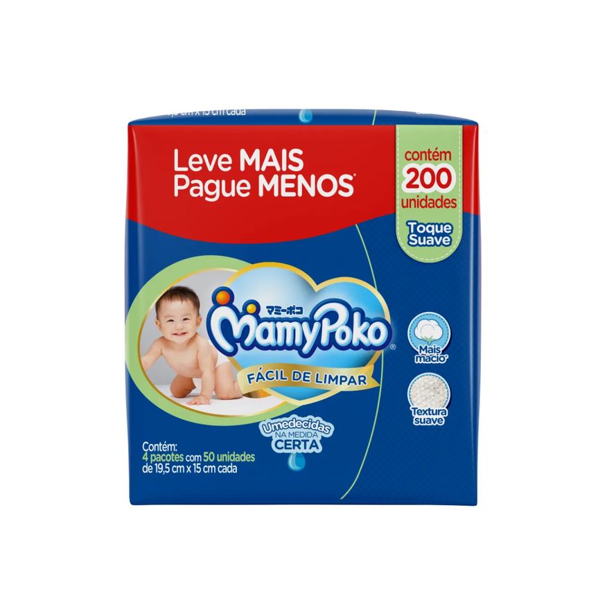 Mamypoko Lenço Umedecido Toque Suave 200 unidades