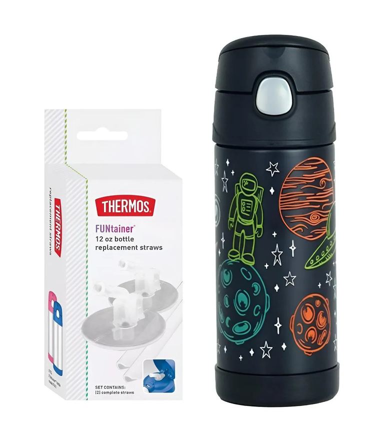 Thermos Garrafinha Térmica Funtainer 355ml + Canudos Refil Espaço