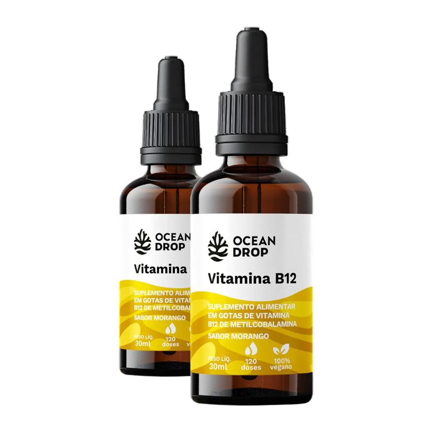 Ocean Drop Kit 2 Vitamina B12 em Gotas 30ml Sabor Morango