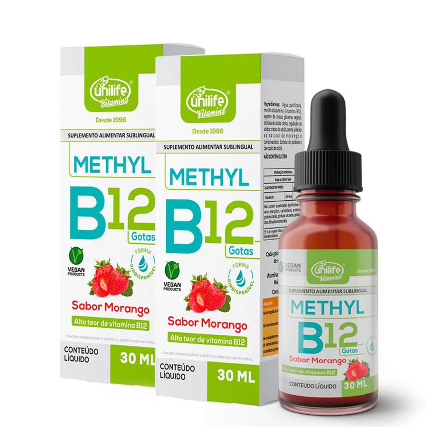 Unilife Kit 2 Vitamina B12 Methyl em Gotas Sabor Morango 30ml