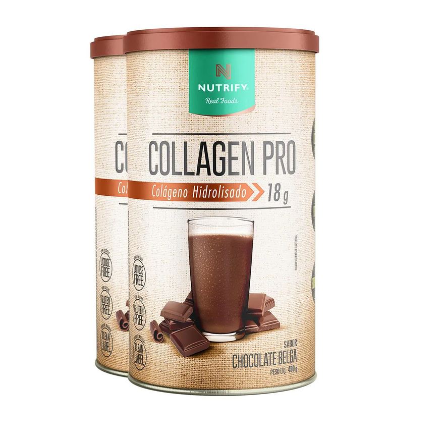 Nutrify Kit 2 Collagen Pro Colágeno Hidrolisado Chocolate Belga 450g