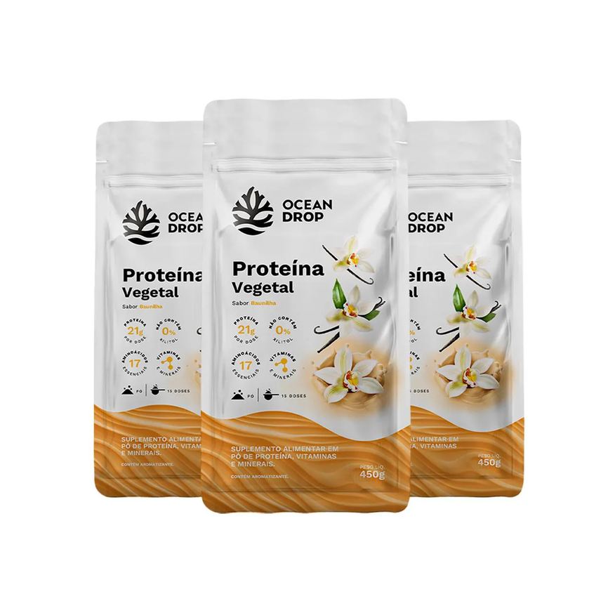 Ocean Drop Kit 3 Proteína Vegetal 450g Sabor Baunilha