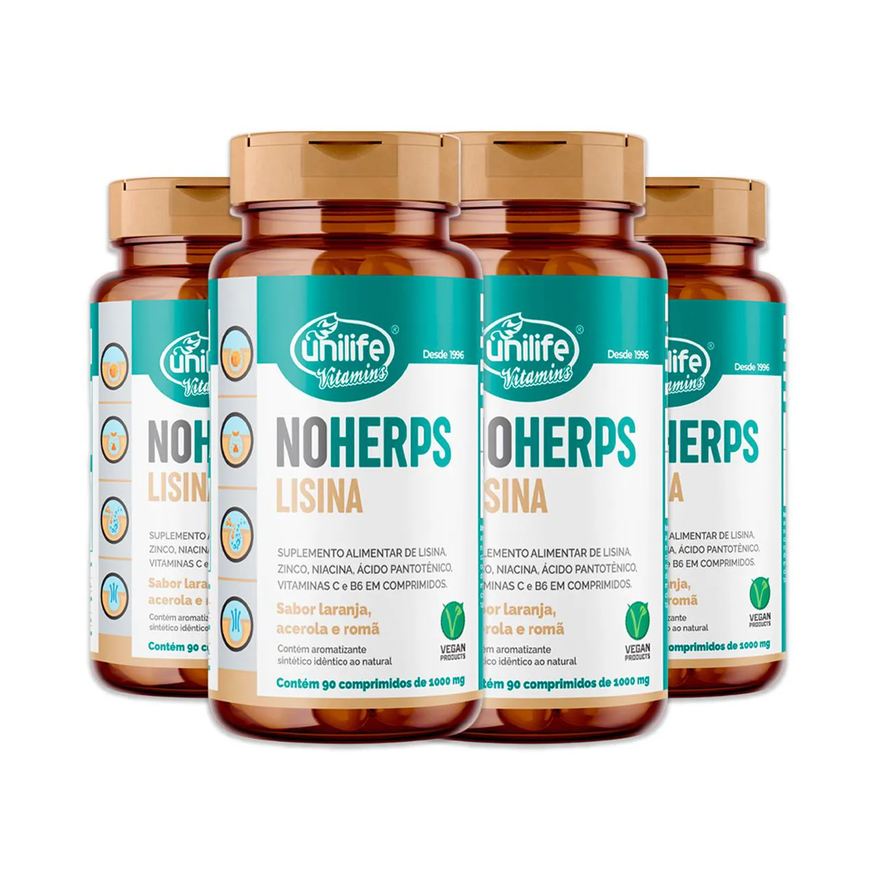 Unilife Kit 4 Noherps Lisina 1000mg 90 Comprimidos Laranja e Acerola