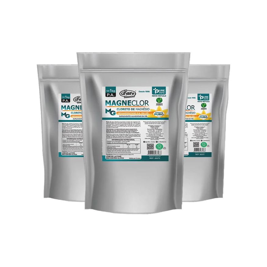 Unilife Kit 3 Magneclor Cloreto de Magnésio P.a 1kg