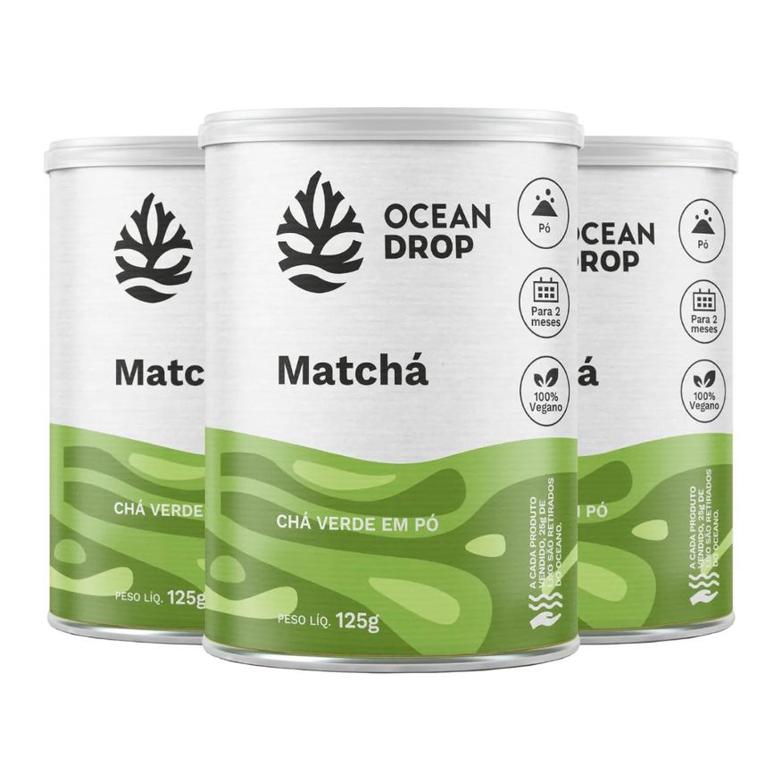 Ocean Drop Kit 3 Matchá em Pó Chá Verde Vegano 125g