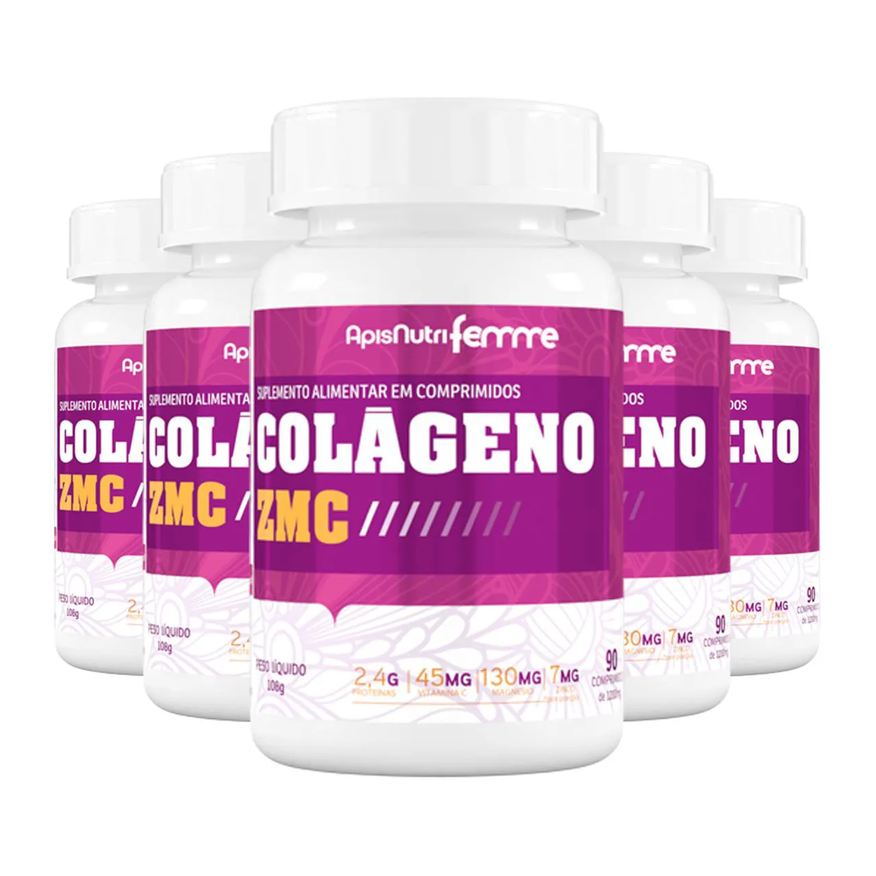 Apisnutri Kit 5 Colágeno Zmc Femme 1200mg 90 Comprimidos