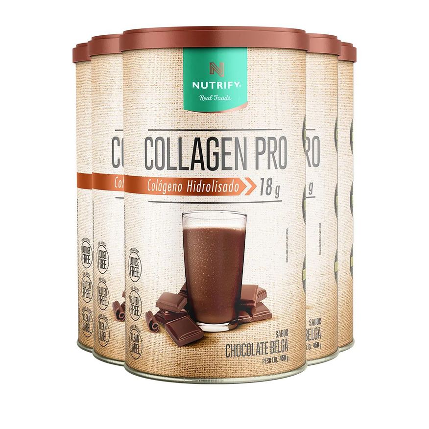 Nutrify Kit 5 Collagen Pro Colágeno Hidrolisado Chocolate Belga 450g