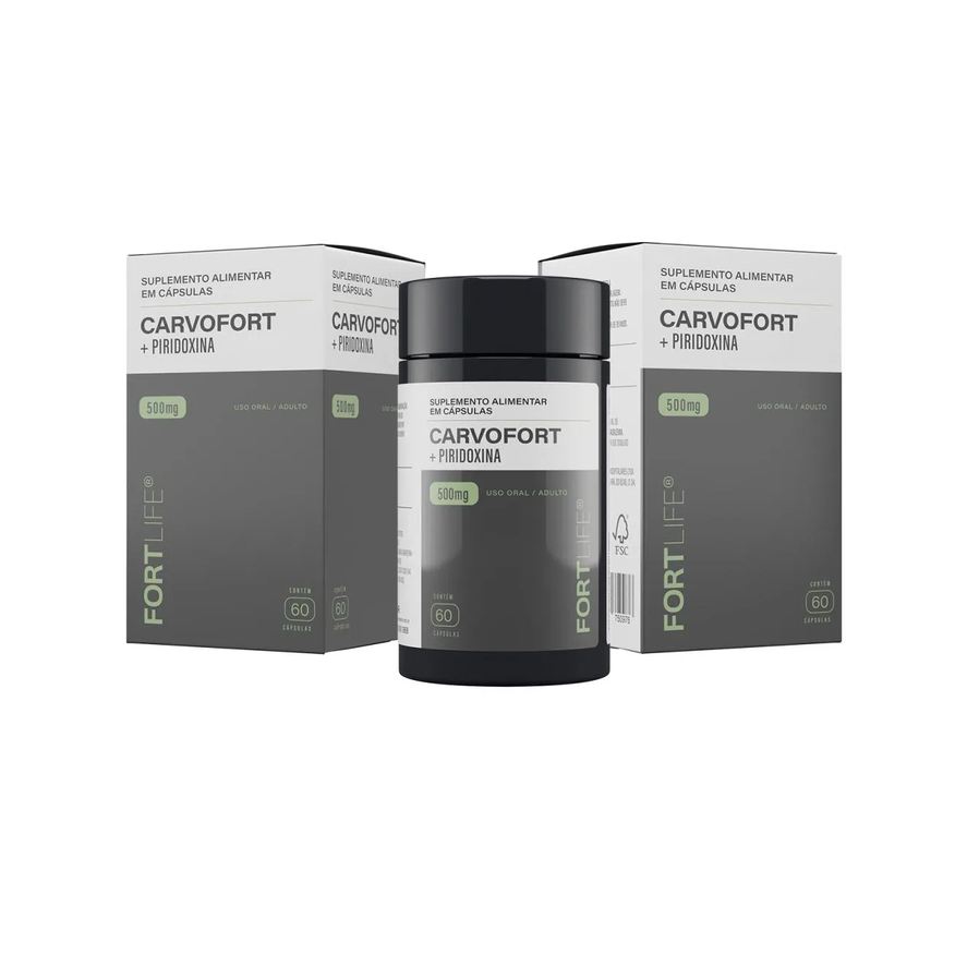Fortlife Kit 2 Carvofort Piridoxina 1X + Carvão Ativado 500mg 60 Cápsulas