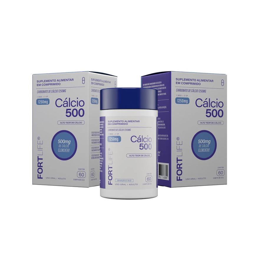 Fortlife Kit 2 Cálcio 500 - Carbonato de Cálcio 1250mg 60 Comprimidos