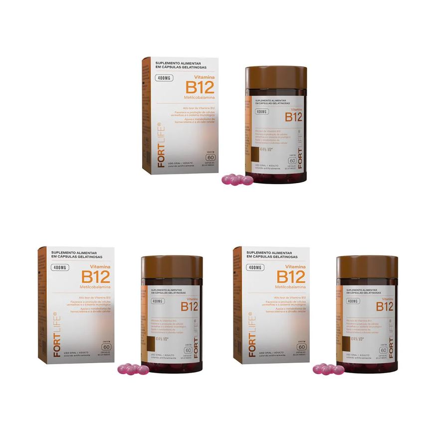 Fortlife Kit 3 Vitamina B12 400mg 60 Cápsulas Gelatinosa