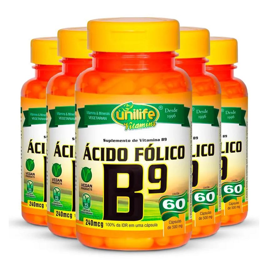 Unilife Kit 5 Vitamina B9 Ácido Fólico 60 Cápsulas