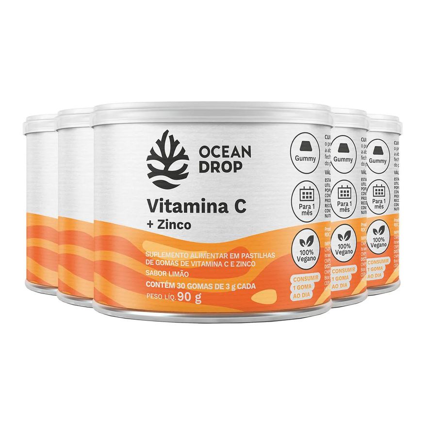 Ocean Drop Kit 5 Vitamina C + Zinco 30 Gomas Sabor Limão