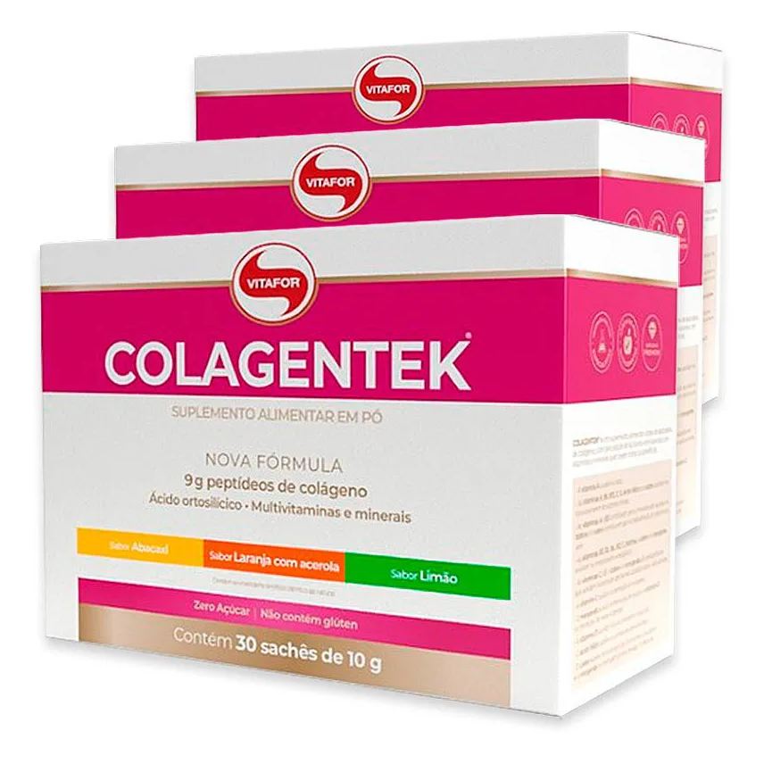 Vitafor Kit 3 Colágeno Hidrolisado Colagentek 30 Sachês