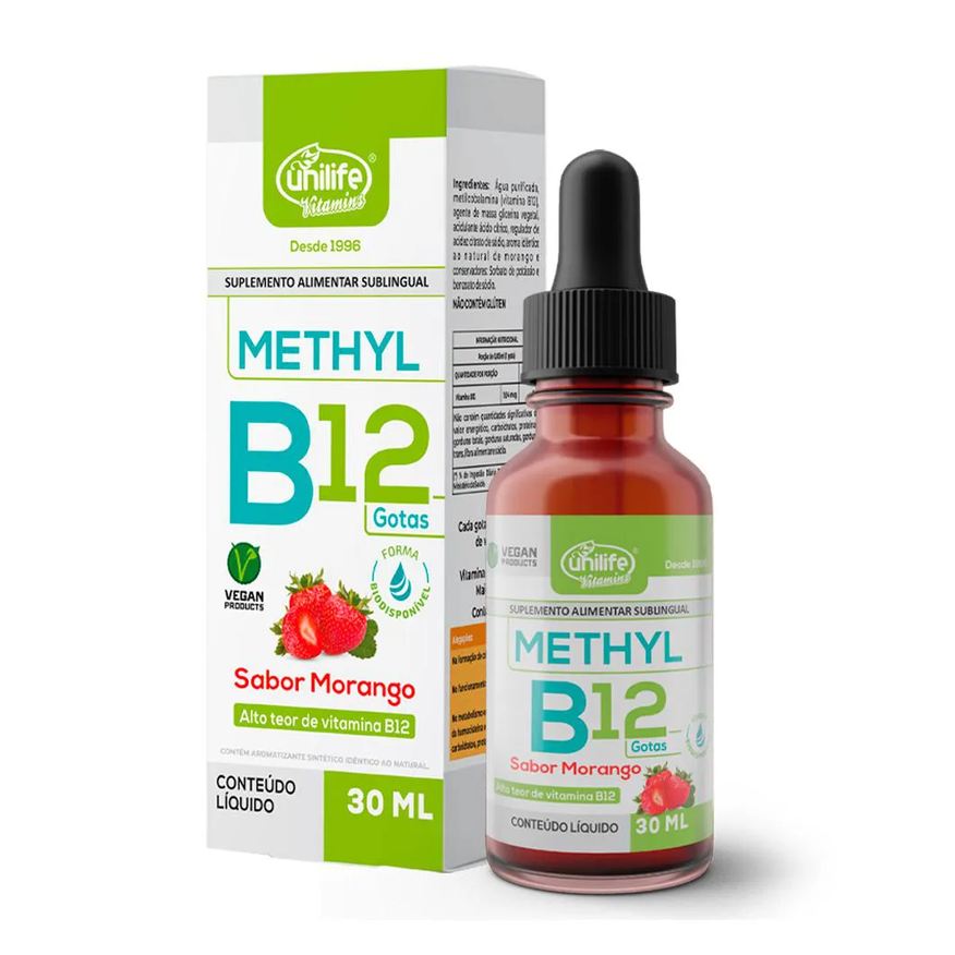 Unilife Vitamina B12 Methyl em Gotas Sabor Morango 30ml
