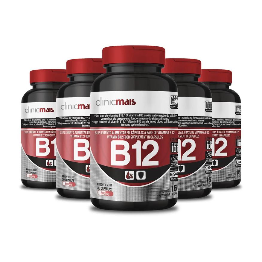 Clinic Mais Kit 5 Vitamina B12 500mg Clinicmais 30 Cápsulas