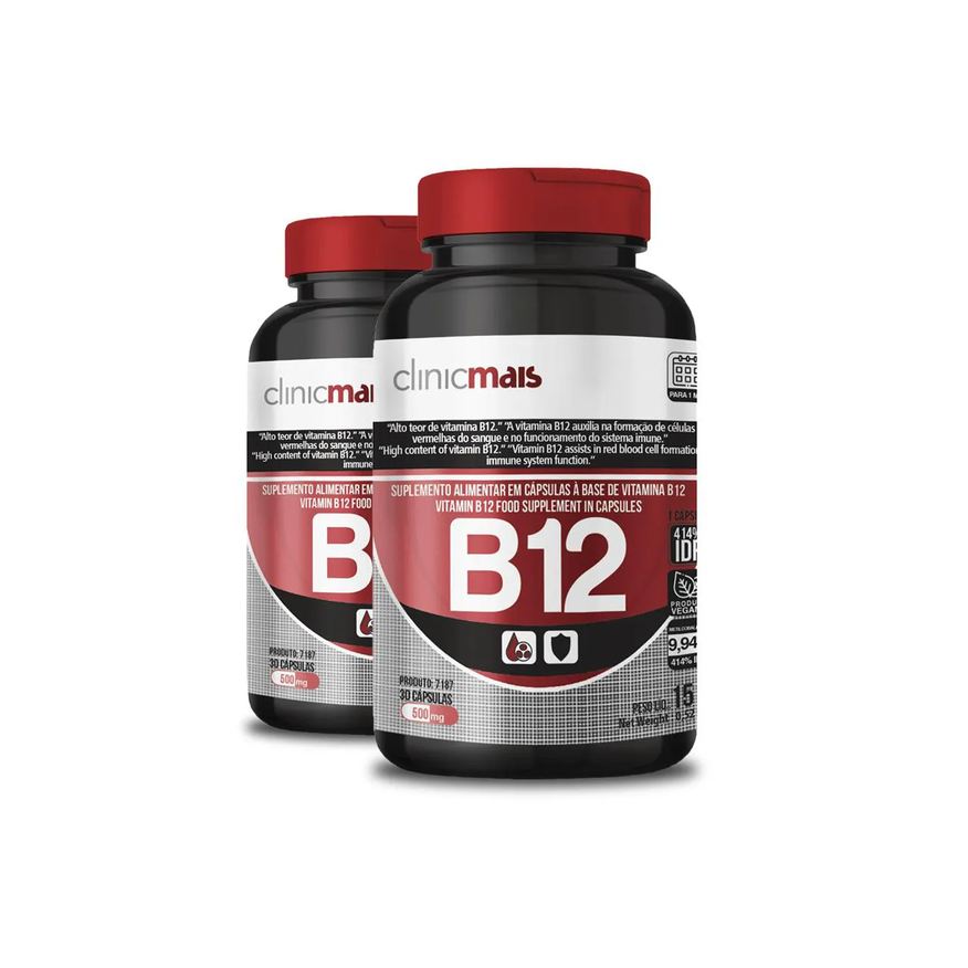 Clinic Mais Kit 2 Vitamina B12 500mg Clinicmais 30 Cápsulas