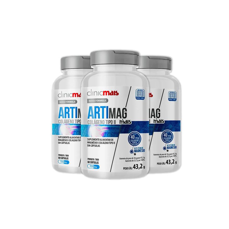 Clinic Mais Kit 3 Artimag Colágeno Tipo Ii Clinicmais 60 Cápsulas