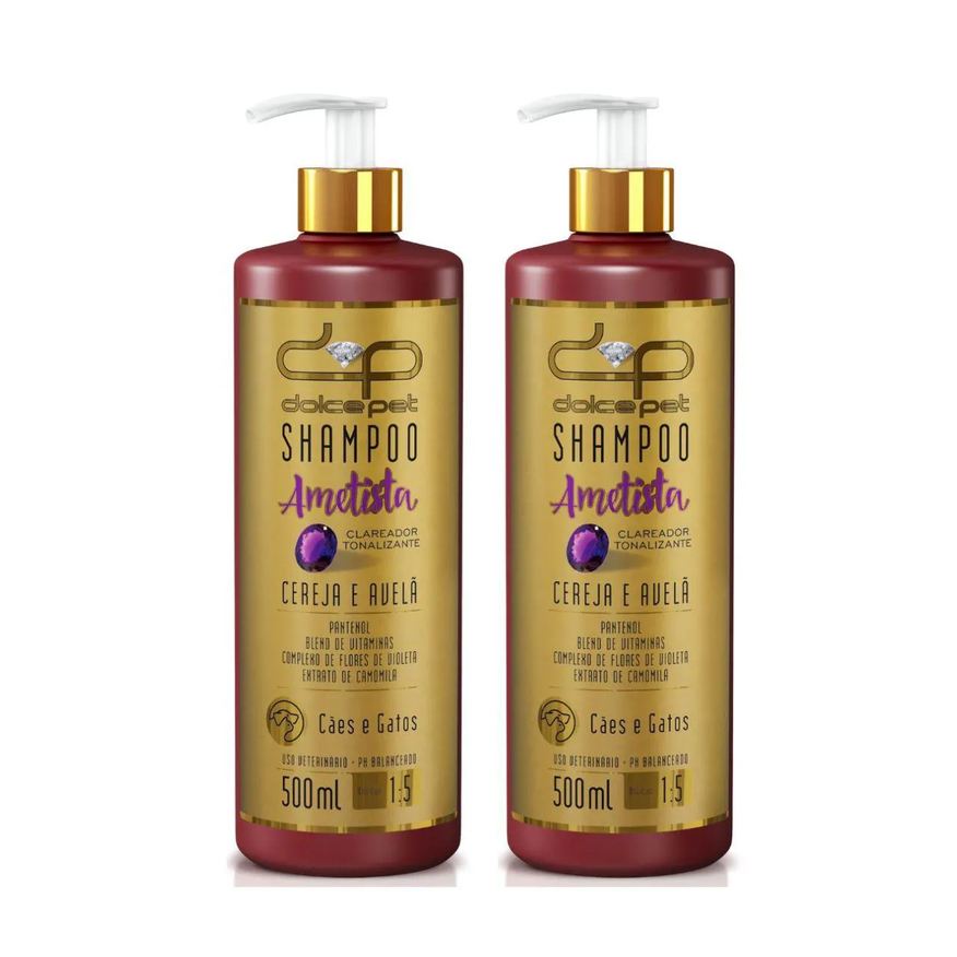 Kit 2 Shampoo Clareador Tonalizante Cereja e Avelã Dolce Pet Cães e Gatos - 500ml