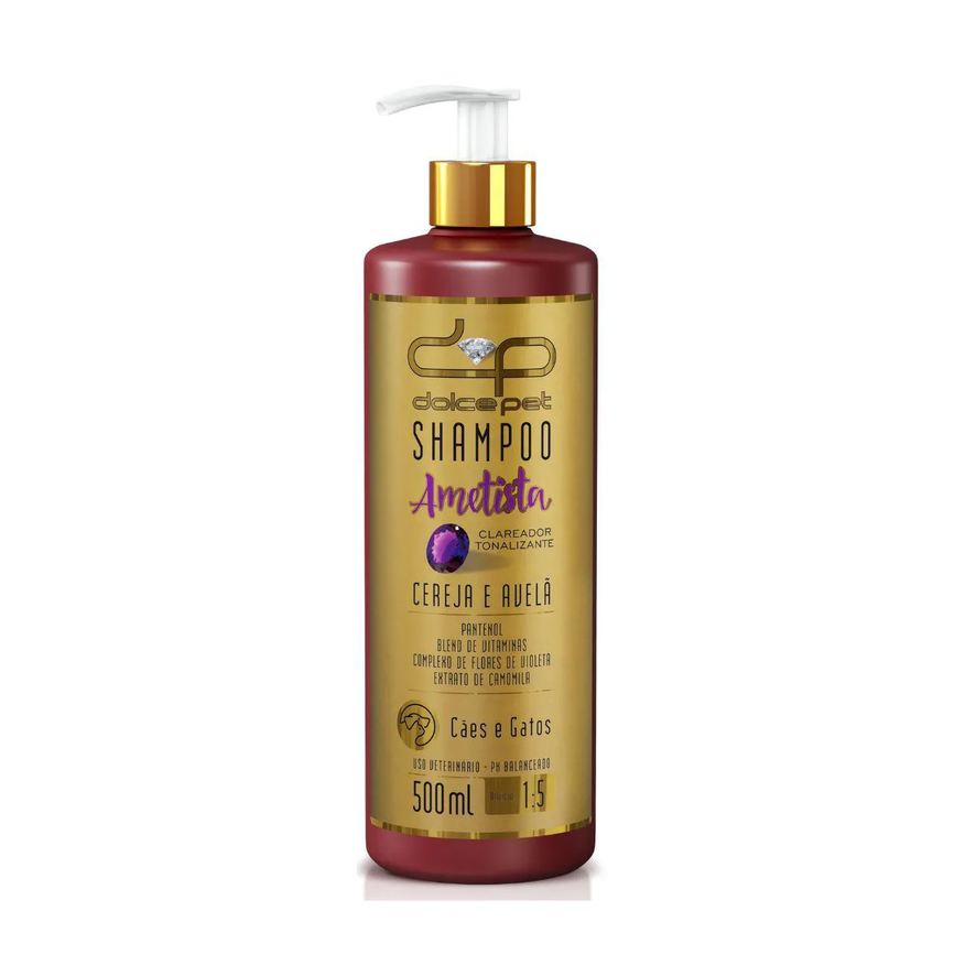 Kit 2 Shampoo Clareador Tonalizante Cereja e Avelã Dolce Pet Cães e Gatos - 500ml