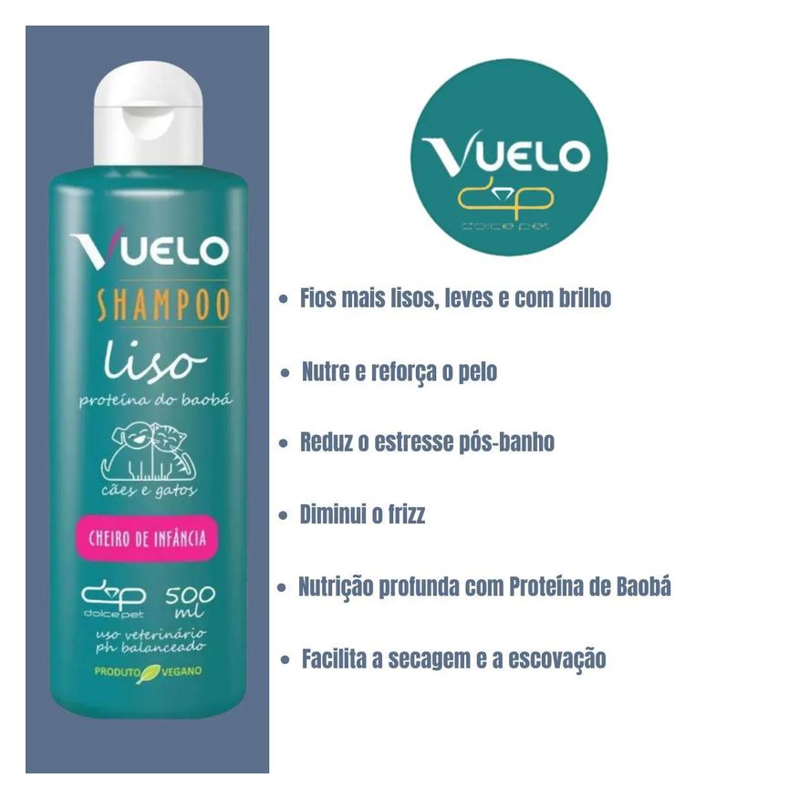 Liso Shampoo Cheiro de Infância Vuelo para Cães e Gatos 500ml