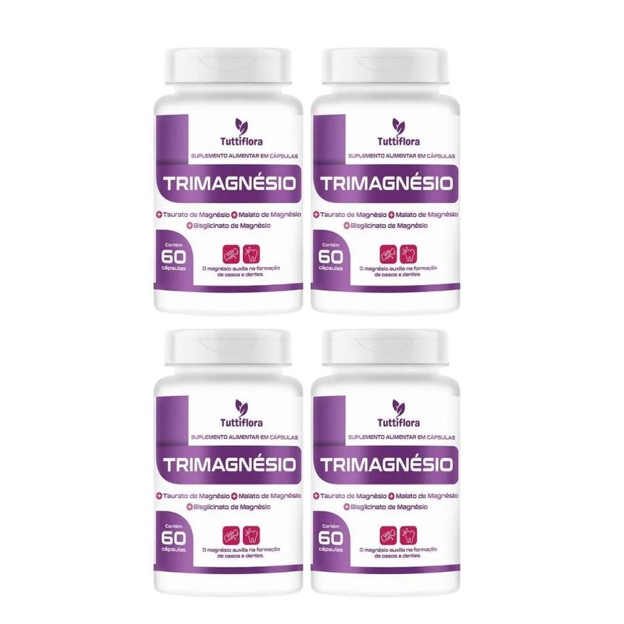 Nataly 4 Trimagnésio Premium Taurato, Malato e Quelato 60 cápsula 500mg sem Sabor