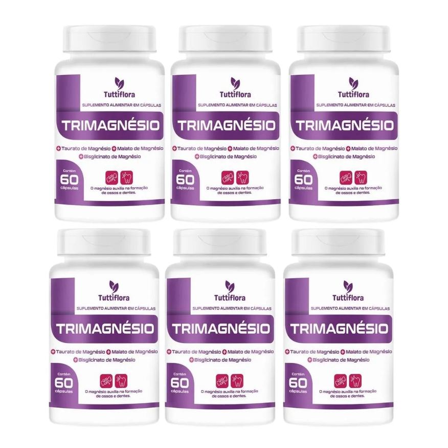 Nataly Kit com 6 - Tri Magnésio Premium (taurato, Malato e Quelato) 60 Capsulas de 500mg sem Sabor