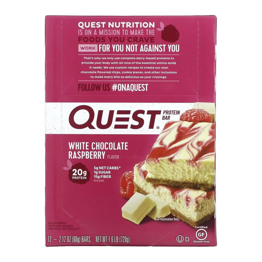 Quest Nutrition Quest Protein Bar, Barra de Proteína Sabor Framboesa Cx 12 Unidades
