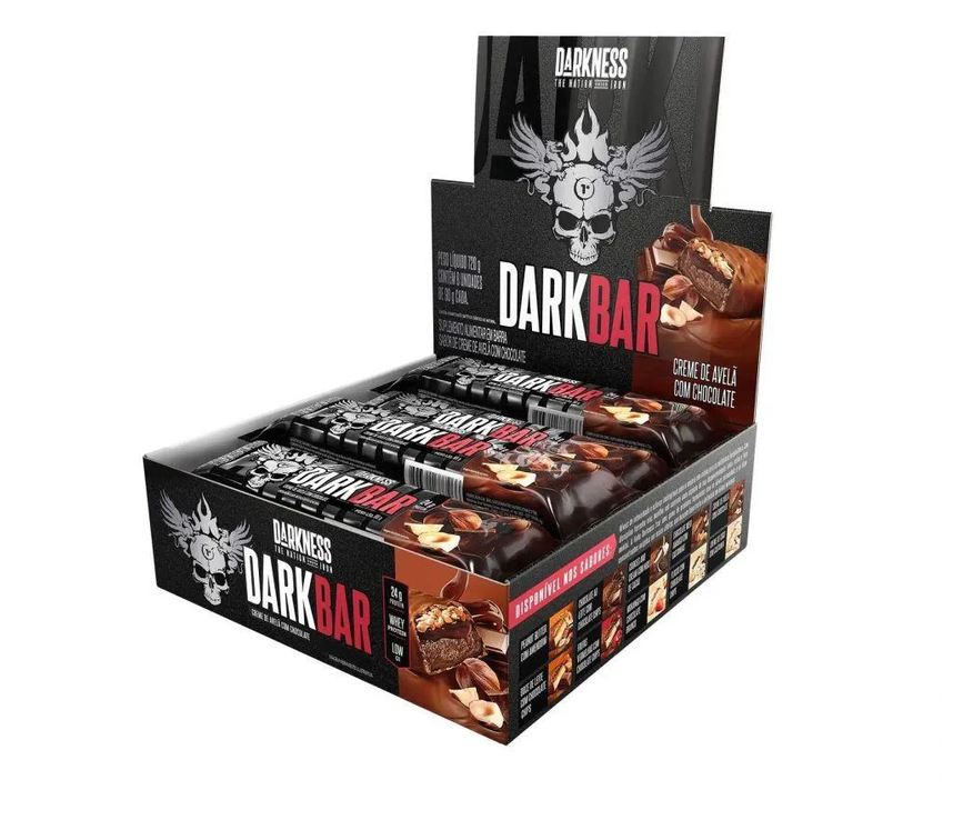 Darkness Dark Bar Caixa 8 Unidades (720g) - Sabor: Creme de Avelã C/ Chocolate
