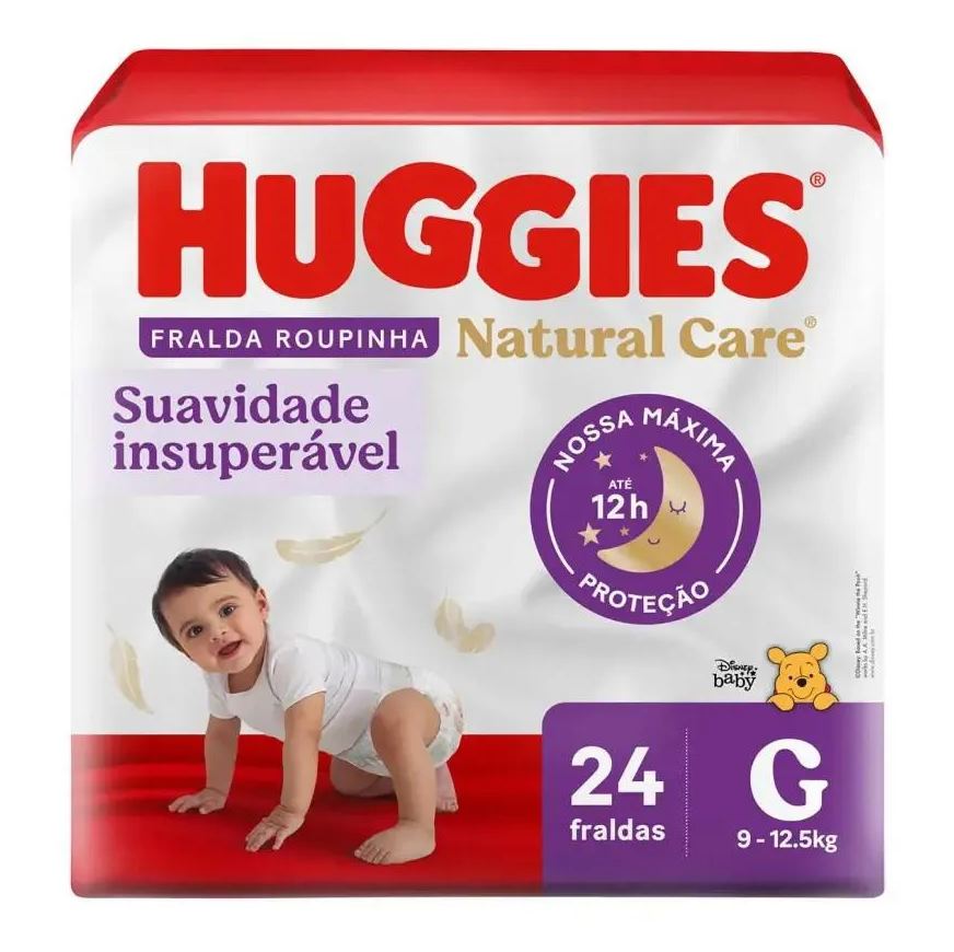 Huggies Fralda Calça Natural Care Roupinha Disney Baby Mega G – 24 Unidades
