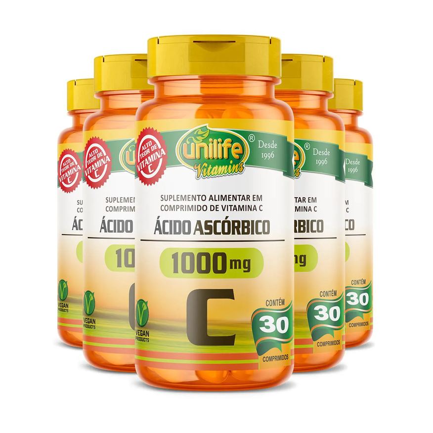 Unilife Kit 5 Ácido Ascórbico Vitamina C 30 Comprimidos