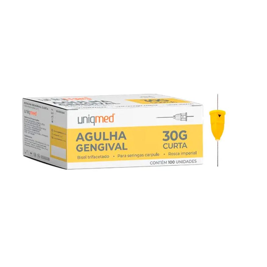Uniqmed Agulha Gengival Curta 0,30Mm X 25Mm (30Gx1Pol) - Caixa com 100 Unidades
