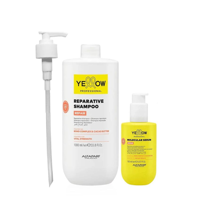 Yellow Kit Repair Tratamento Reparador - Shampoo 1L + Sérum Capilar 150ml + Válvula Pump