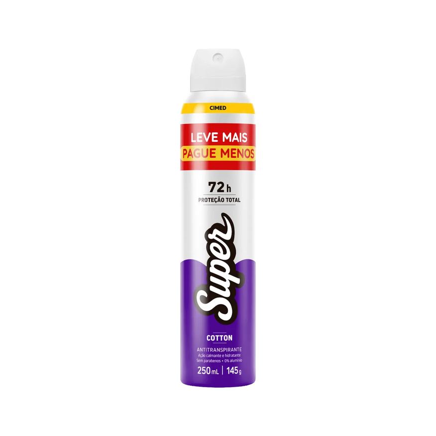 Super Desodorante Antitranspirante Aerossol Cimed Cotton 72h 250ml