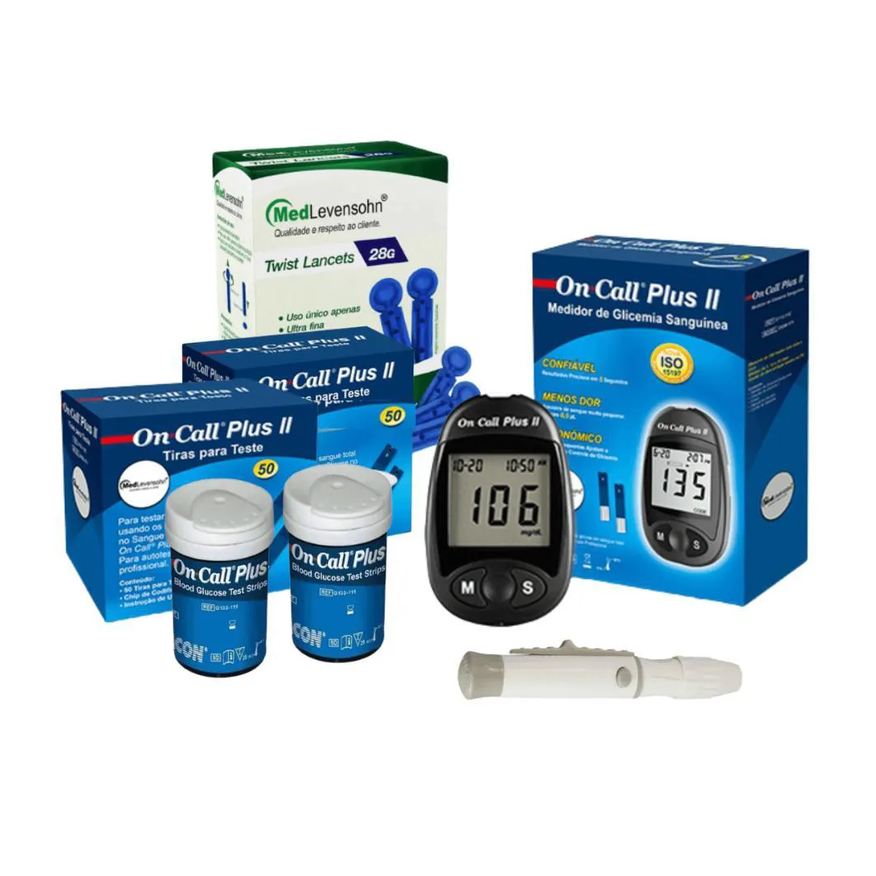 On Call Plus Kit Glicose: Monitor + 100 Tiras + 100 Lancetas Ocp Ii