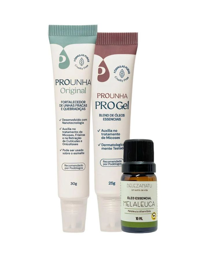 Pro Unha Kit, Pro Gel e Óleo Essencial Melaleuca 10ml Belezanatu