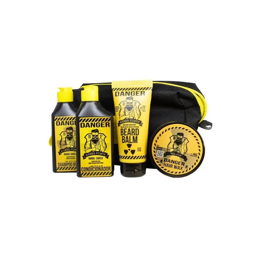 Barba Forte Danger Kit Viagem 4 Produtos + Necessaire