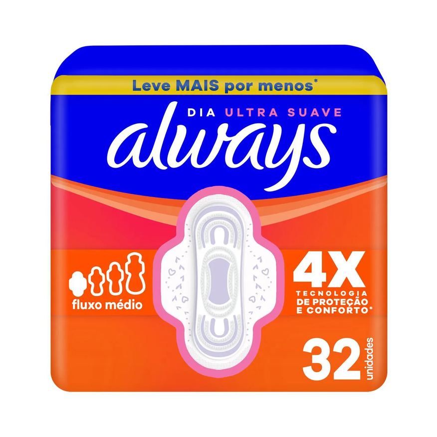 Always Absorvente Dia Ultra Suave com Abas 32 unidades