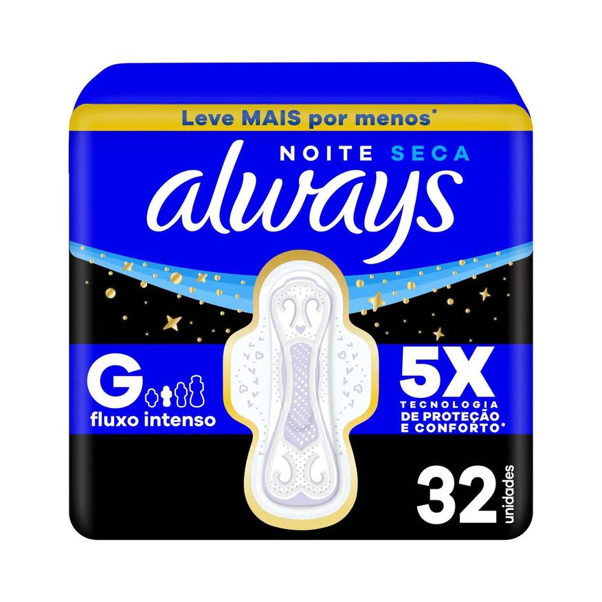Always Absorvente Noite Seca com Abas 32 unidades