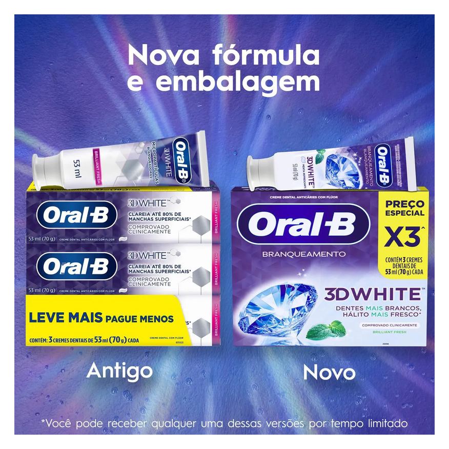 Oral-B Creme Dental 3D White Branqueamento 70g 3 unidades
