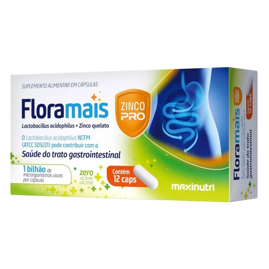 Maxinutri Floramais + Zinco Probiotico Lactobacillus 12 Cápsulas
