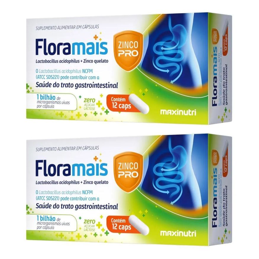 Maxinutri Kit 2X Floramais + Zinco Probiotico Lactobacillus 12 Cápsulas