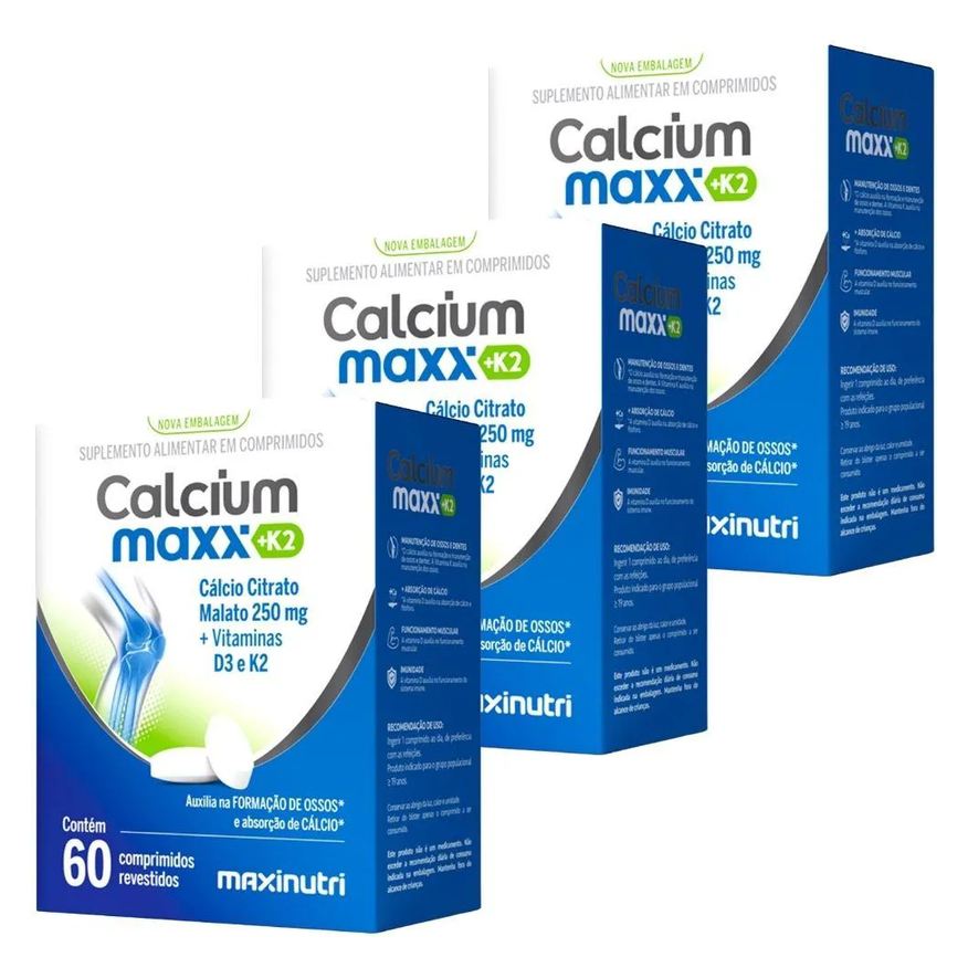Maxinutri Kit 3X Calcium Maxx K2 ( Cálcio Citrato Malato + Vitaminas D3 e K2) 60 Comprimidos