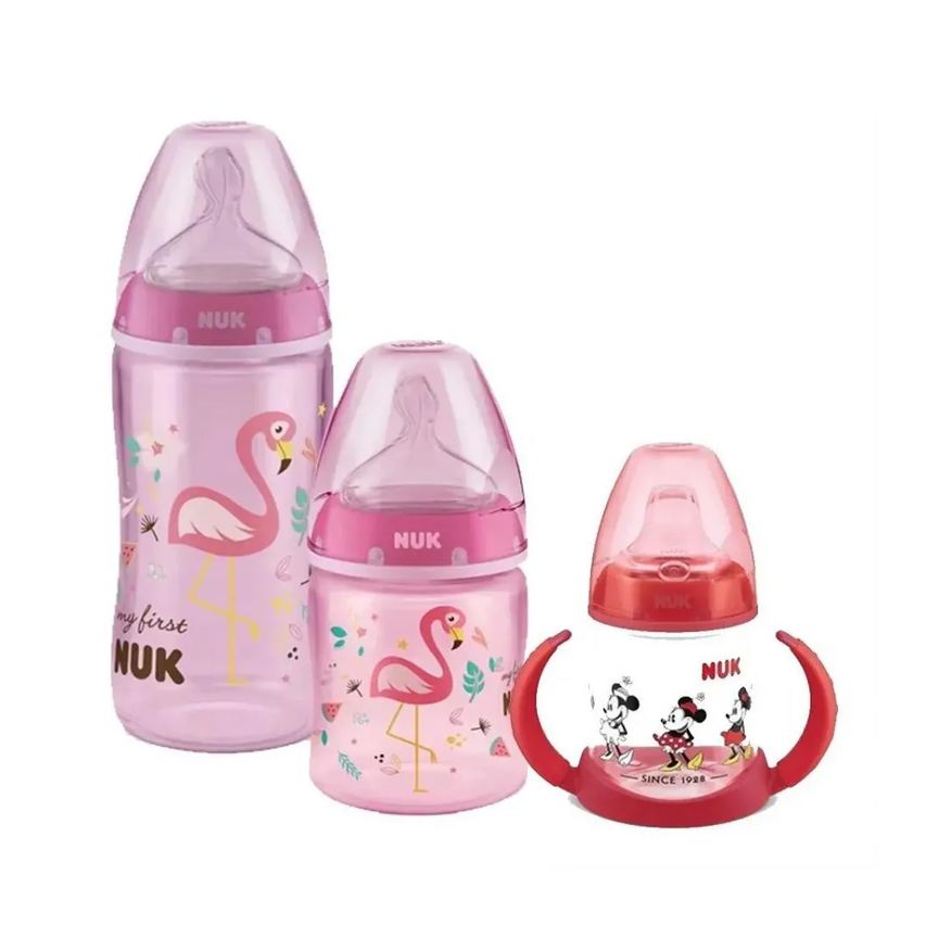 Nuk Kit Mamadeiras My First 150ml + 300ml Azul + Copo Treinamento 150ml Minnie