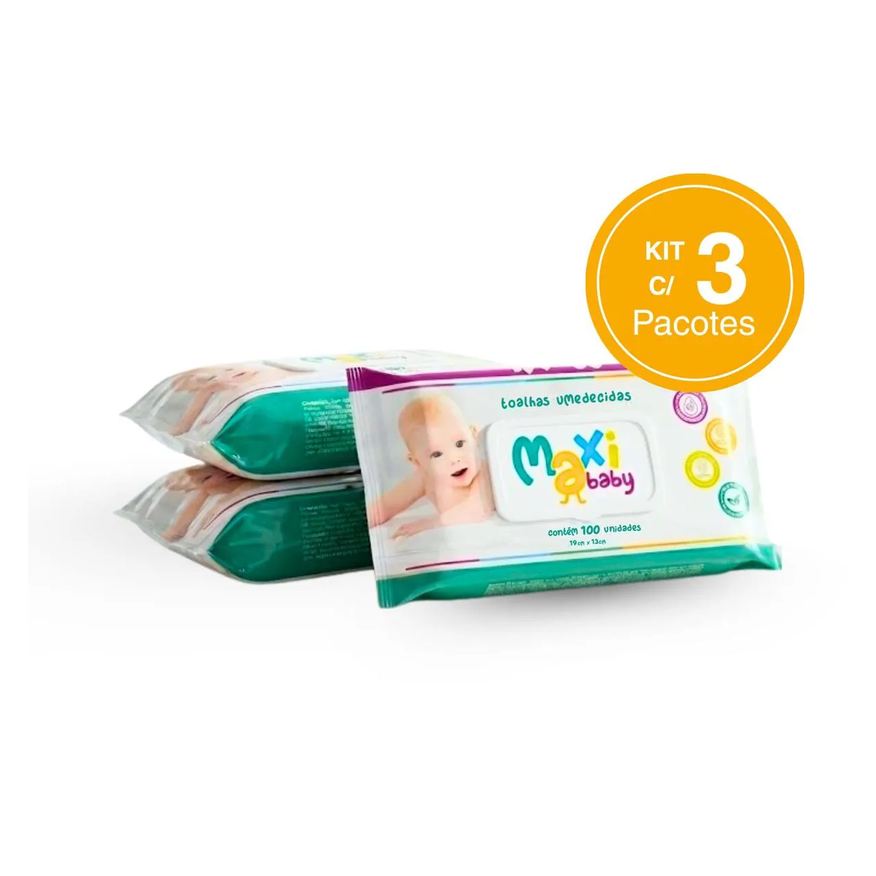 Maxi Baby Kit 3 Toalhas Umedecidas Hipoalergênico 100Un Cada